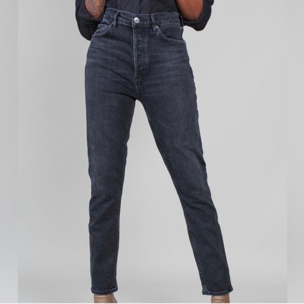 Agolde Aritzia Nico Jeans Straight Leg Washed Dark Gray Black Size 27 Button Fly